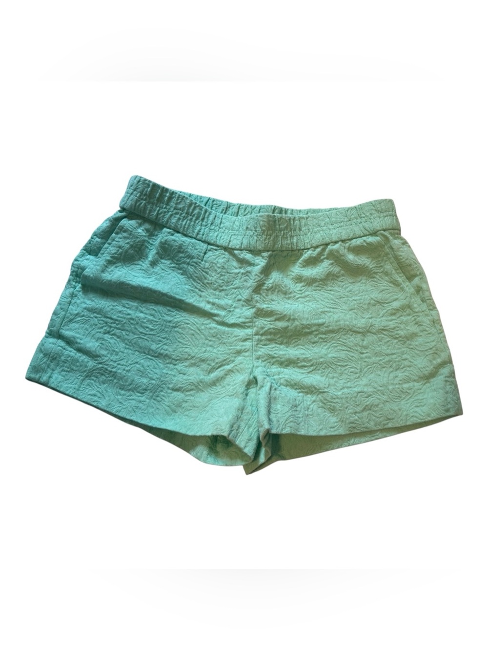 J Crew Boardwalk pull-on shorts in a green floral jacquard fabric Sz 4